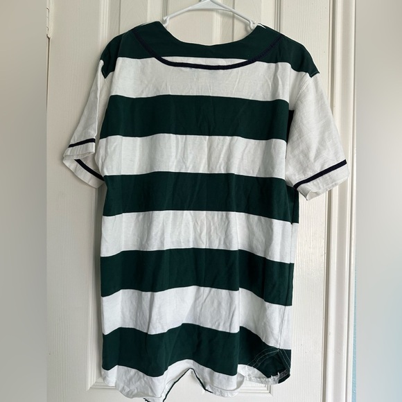 VTG Necessary Objects Green/White Striped Shirt Made In USA Small (oversized) - Picture 2 of 4